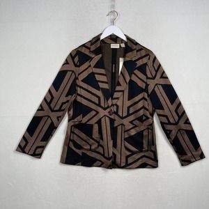 NWT Chico's 2 (Women's Large) Brown‎ & Black Geometric Stretch Blazer w/ Pockets